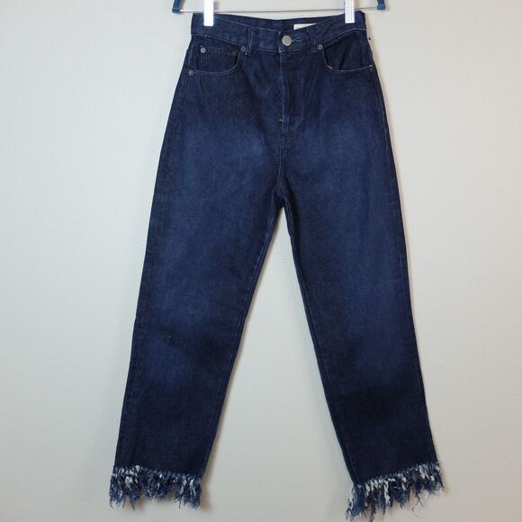 ASOS Denim Blue Fringe Hem Straight Button Fly Jeans Size 26 - Picture 2 of 10